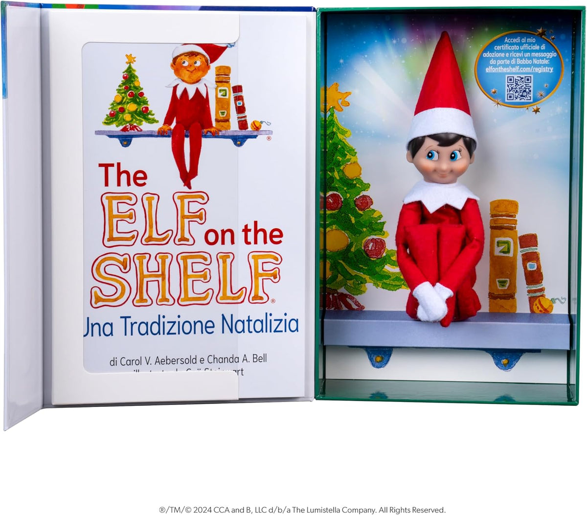 Elf On The Shelf_ lingua italiana, con libro illustrato, scatola dei ricordi e certificato ufficiale di adozione